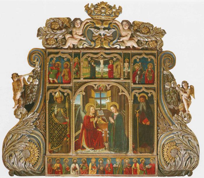 Retable de l'Annonciation, Louis, Bréa  (1499). église de la Nativité-Notre-Dame, Lieuche.
