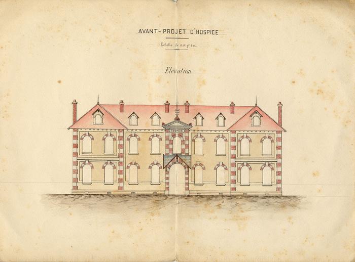 Puget-Théniers -plan Hôpital Bischosffheim avant projet plan 1, par M. Michel, Conducteur des Ponts et Chaussées,1897. Archives départementales des Alpes-Maritimes, 1X198
