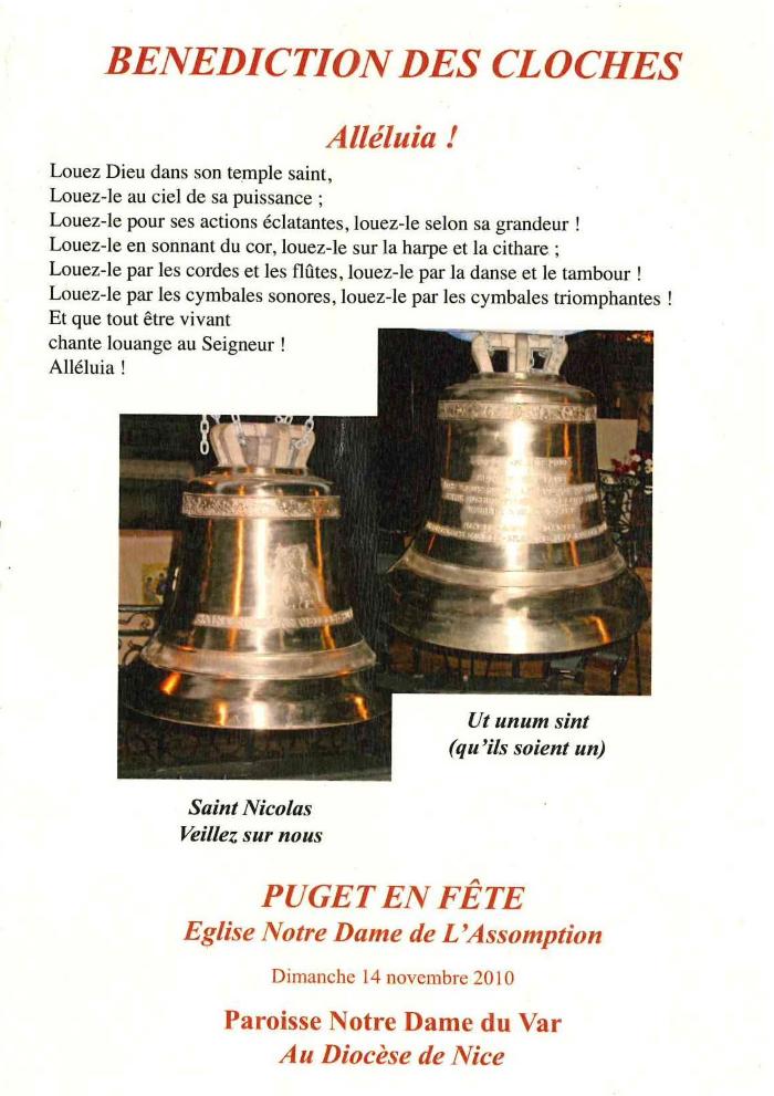 Bénédiction des cloches. Puget en fête. Eglise Notre Dame de L'Assomption. Dimanche 14 novembre 2010