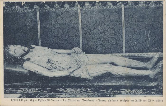 Utelle (A.-M.) - Eglise St Véran - Le Christ au Tombeau - Tronc de bois sculpté au XIIIe ou XIVe siècle