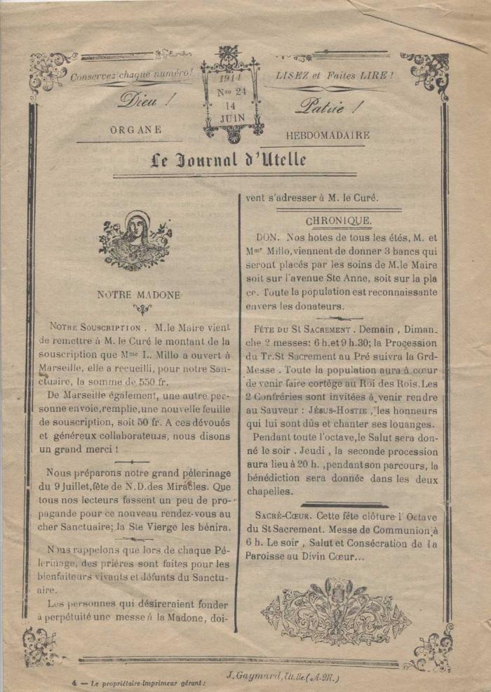 Le journal d'Utelle n°30, 24 mai 1914
