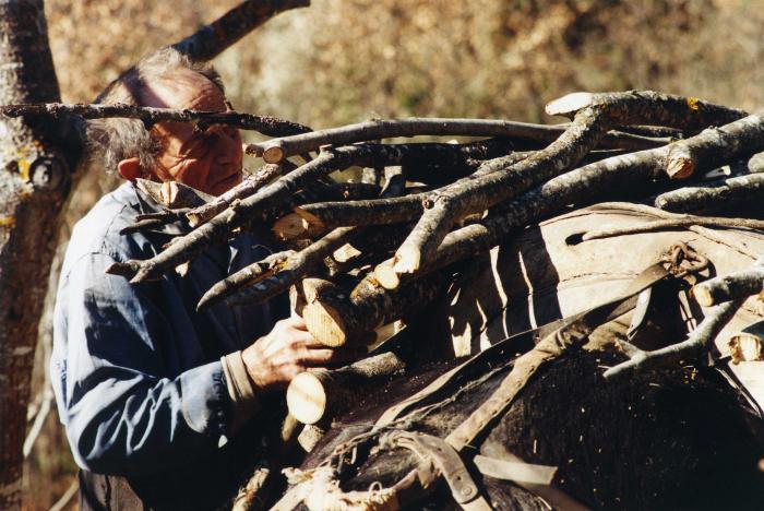 Séraphin Garcin, chargeant son cheval, Villars-sur-Var, 1998. Cliché Ghienne Pierre, Roudoule