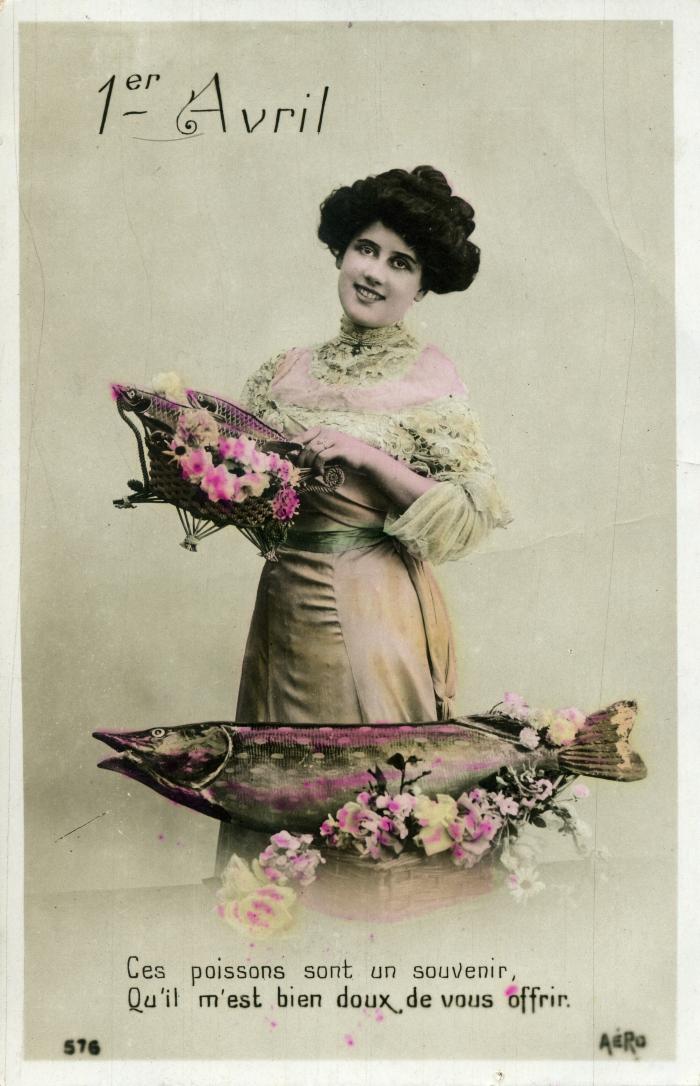 Carte postale [1er avril] - "Ces poissons sont un souvenir, qu'il m'est bien doux de vous offrir"