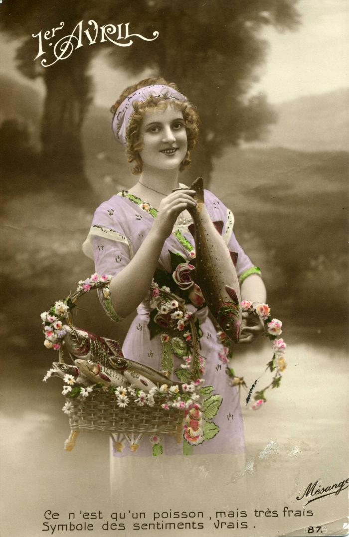 Carte postale [1er avril] - " Ce n'est qu'un poisson, mais très frais symbole des sentiments vrais."