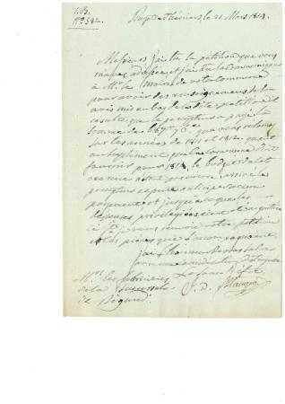 [Lettre de J.-D. Blanqui sous-préfet de Puget-Théniers au "fabriciens de la succursale de Rigaud"]