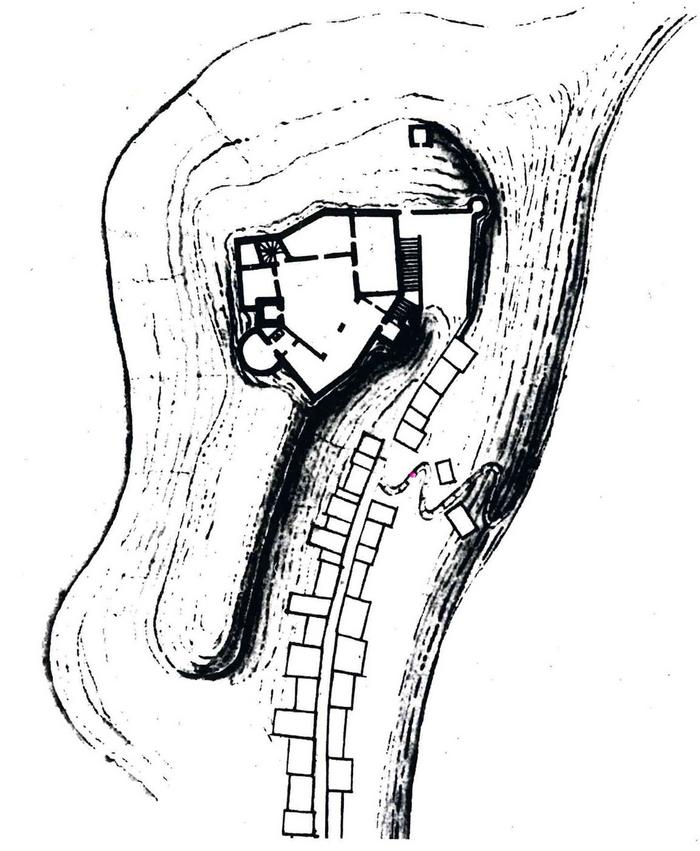 Dessin du château de Boglio (Beuil), Carlo Morello. Avertimento sopra le fortezze di SAR, Biblioteca RealeTurin, 1656.